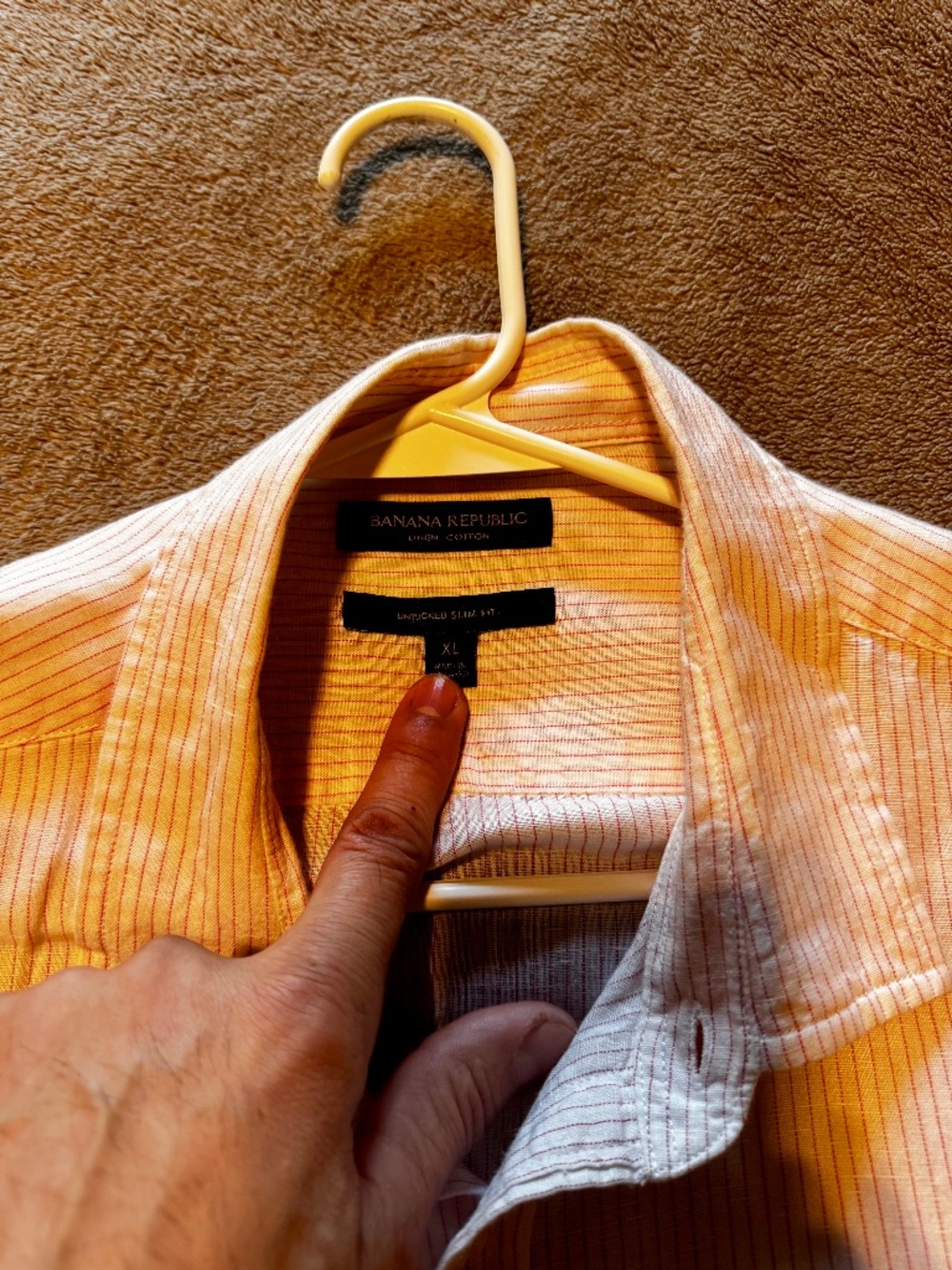 Men’s long sleeve dress shirt.
